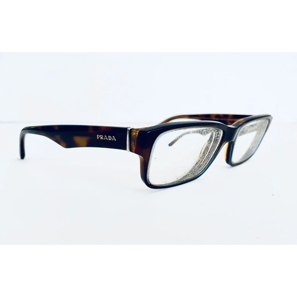 Prada Black Brown Tortoise Rectangular Glasses Italy VPR 16M 53 16 140 ZXH-10